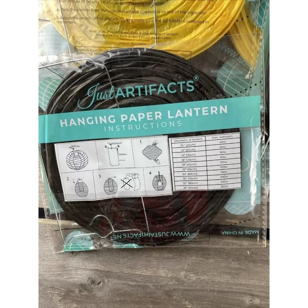Hanging Paper Lanterns 4 Sizes Just Artifacts Lot Of 14 Black And Yellow